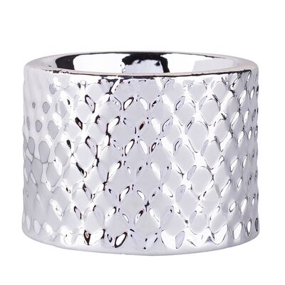 Świecznik porcelanowy relief srebrny 6,5 x 6,5 x 4,5 cm