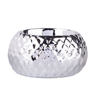 Świecznik porcelanowy relief srebrny 7,5 x 7,5 x 3,5 cm