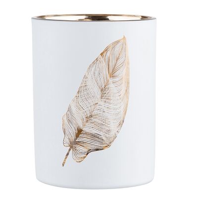 Świecznik szklany liść 10 x 12,5 cm biało-złoty