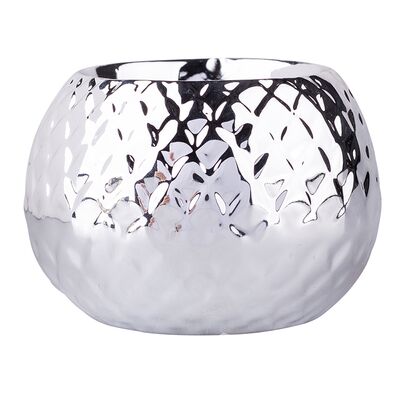 Świecznik porcelanowy relief srebrny 8,5 x 8,5 x 6 cm