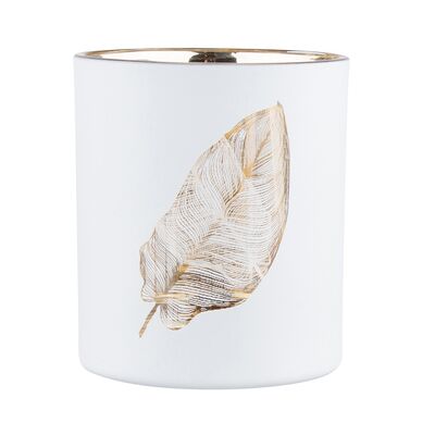 Świecznik szklany liść 7 x 8 cm biało-złoty