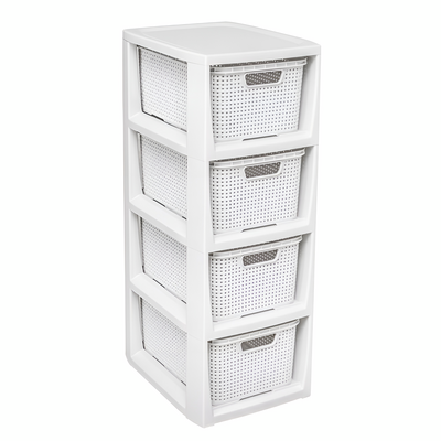 Regał z koszykami rattan BQ-1726 4 x 7 l biały antyczny