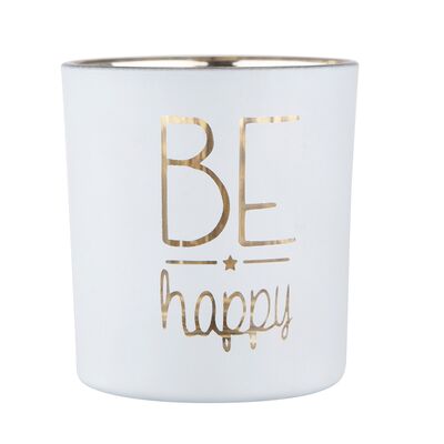 Świecznik szklany Be Happy 7 x 8 cm biało-złoty