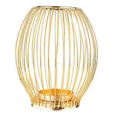 Świecznik metalowy szprosowy 12 x 12 x 18 cm złoty