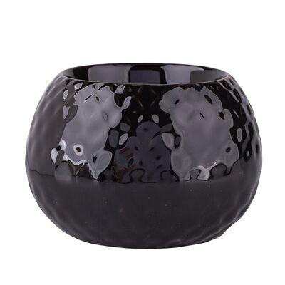 Świecznik porcelanowy relief czarny 8,5 x 8,5 x 6 cm