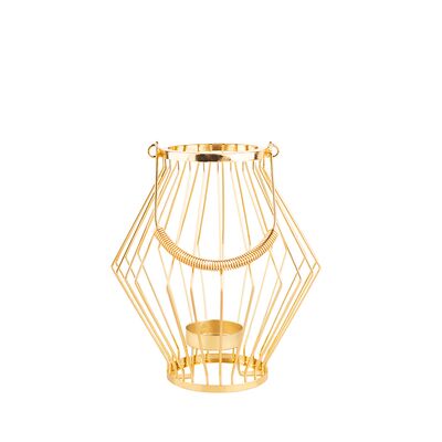 Świecznik metalowy szprosowy z uchwytem 19 x 19 x 20 cm złoty