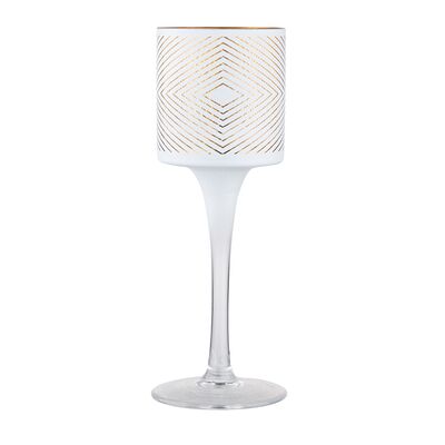 Świecznik szklany na stoopce geometryczny 7 x 20 cm biało-złoty