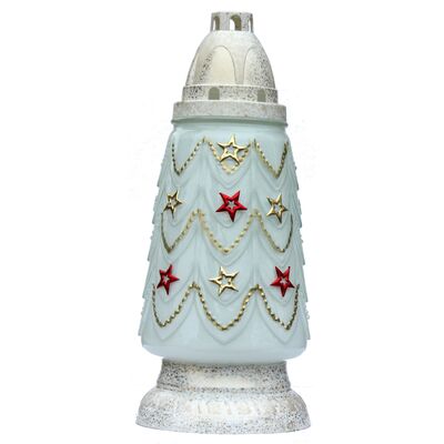 Znicz szklany choinka Z-71 26 cm beżowo-biały