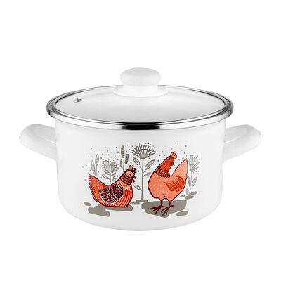 Garnek emaliowany prosty RUBINKA pokrywka 16 cm 2 l