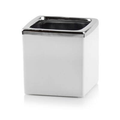 Wazon kostka kwadrat 9 cm biało-srebrny