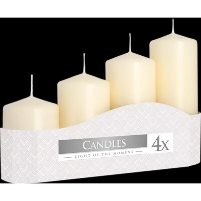 Świeca walec ecru 4 szt. różne wysokości Bispol