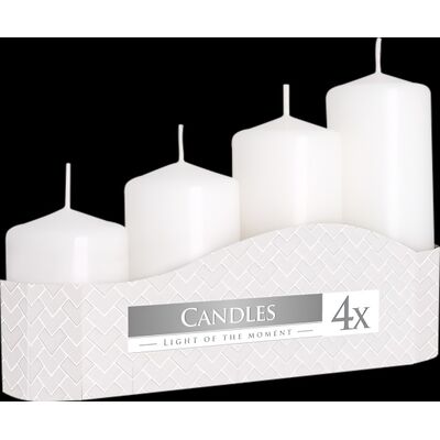 Świeca walec biała 4 szt. różne wysokości Bispol