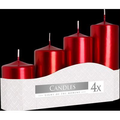 Świeca walec czerwona 4 szt. różne wysokości Bispol