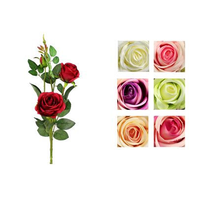 Róża gałązka 2 kwiaty 65 cm mix kolorów