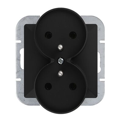 Gniazdo podwójne z uziemieniem do ramki czarny mat Perła