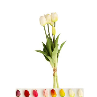 Bukiet tulipanów 5 główek gumowany mix kolorów 39 cm