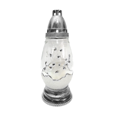 Znicz szklany bazie J-9 28,5 cm srebrny