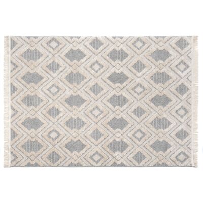 Dywan La Casa 80 x 150 cm kwadraty biało-szare frędzle