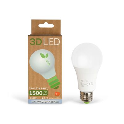 Żarówka LED E27 15 W tradycyjna barwa zimna 3D LED