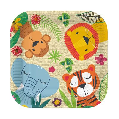 Talerze papierowe kwadratowe 23 cm Jungle Friends Eco 10 szt.
