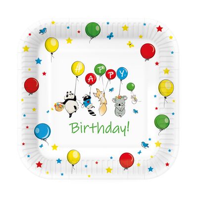 Talerz papierowy kwadratowy 23 cm Balloons 10 szt.