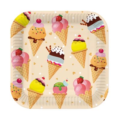 Talerze papierowe kwadratowe 23 cm Ice Cream Eco 10 szt.