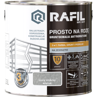 RAFIL Emalia PROSTO Na Rdzę Młotkowy Szary Srebrny 2,5 l