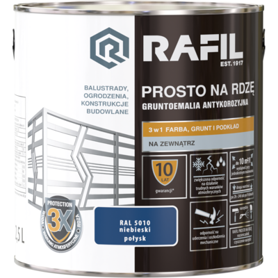RAFIL Emalia PROSTO Na Rdzę Połysk RAL5010 0,75 l