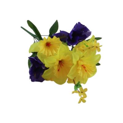 Bukiet kwiatów sztucznych 11 główek 43 cm żółto-fioletowy