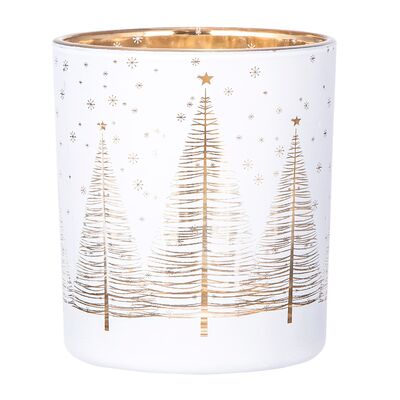 Świecznik szklany biały ze złotym wnętrzem 9 x 10 cm choinki