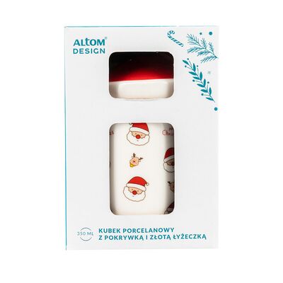 Kubek Prosty NBC 350 ml z pokrywką i złotą łyżeczką dek. A Color Box