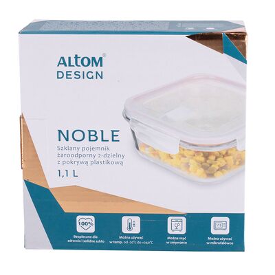 Pojemnik żaroodporny 2-dzielny Noble z pokrywką kwadratowy 1,1 l