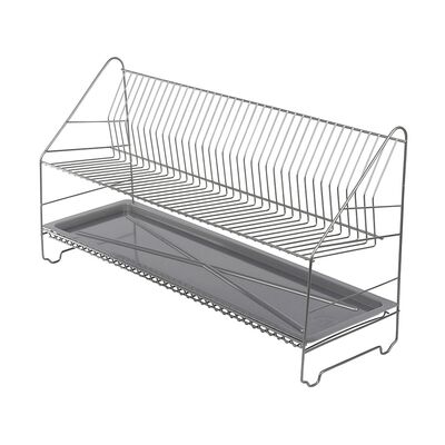 Suszarka do naczyń 2-poziomowa 80 cm srebrna z tacką