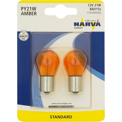 Zestaw żarówek samochodowych PY21 W pomarańczowe BAU15s 12 V blister NARVA