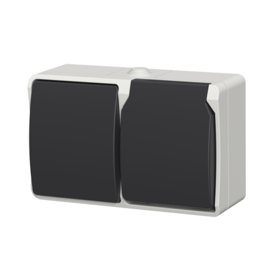 Gniazdo podwójne Aqua Plus IP54 szare