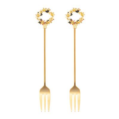 Widelczyk do ciasta z ozdobną końcówką świąteczny wianek złoty 2 sztuki