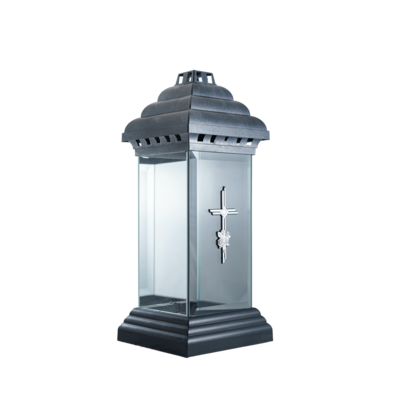 Znicz szklany kapliczka z krzyżem 34,5 x 14 cm mix