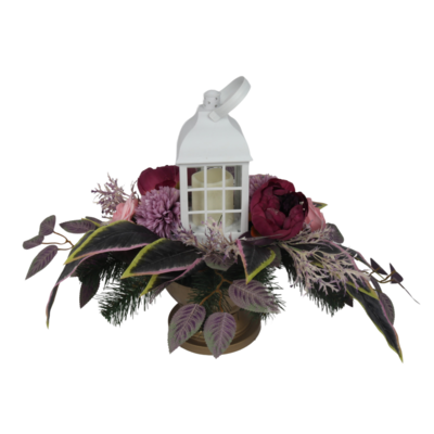 Stroik dekorowany z latarnią LED róże, czosnek, piwonie