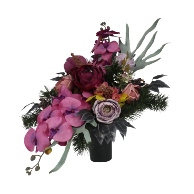 Stroik dekorowany w wazonie storczyki, piwonie, róże