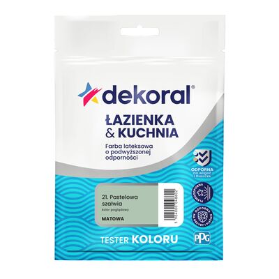 Dekoral Farba lateksowa o podwyższonej odporności ŁAZIENKA KUCHNIA TESTER Pastelowa szałwia 0,03 l