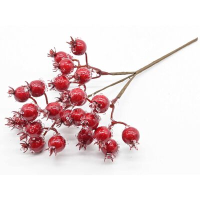 Gałązka ozdobna oszroniona jarzębina 26 cm czerwony