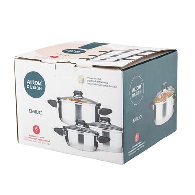 Komplet garnków nierdzewnych Emilio 6 elementów 16/18/20 cm