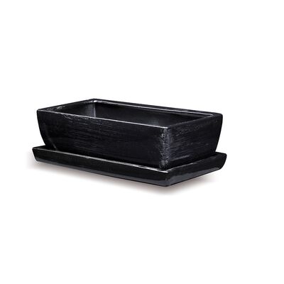 Donica ceramiczna Kaktusiarka Kwadrat Mały z podstawką J1432 29,5 x 13,5 cm czarny ze srebrem