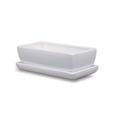 Donica ceramiczna Kaktusiarka Kwadrat Mały z podstawką J1500 29,5 x 13,5 cm biały