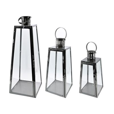 Komplet latarni metalowych 3 sztuki grafitowy