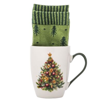 Kubek 360 ml ze skarpetami w choinki zielony