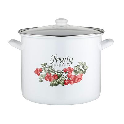 Garnek emaliowany wysoki KALINA z pokrywką 28 cm 14 l