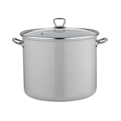 Garnek emaliowany wysoki gładki szary z pokrywką 28 cm 14 l