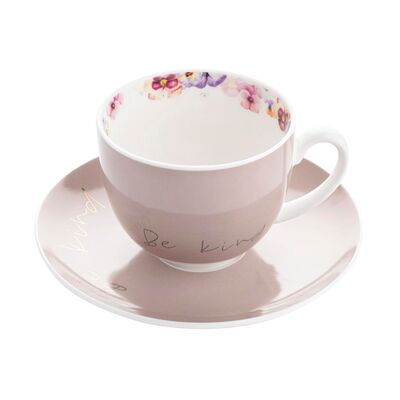 Filiżanka ze spodkiem bratki różowa 220 ml