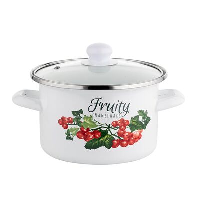 Garnek emaliowany prosty KALINA z pokrywką 16 cm 2 l